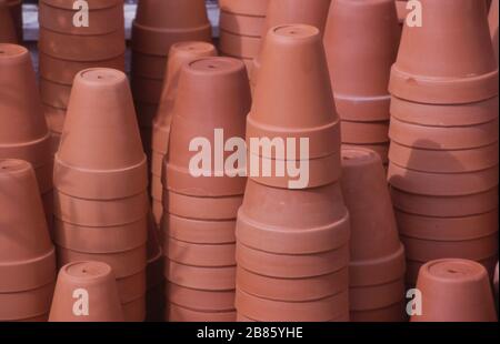 Terracotta pots for sale. Stock Photo