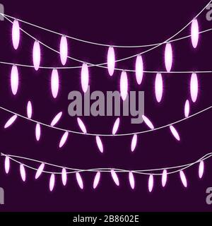 Bright Christmas lights isolated realistic design elements. Glowing lights for Party, Holiday, New Year, birthday or greeting card design. Garlands, C Stock Vector