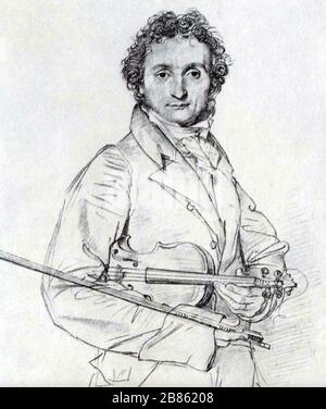 NICCOLO PAGANINI (1782-1840) Italian virtuoso violinist drawn by Jean Ingres in 1819 Stock Photo