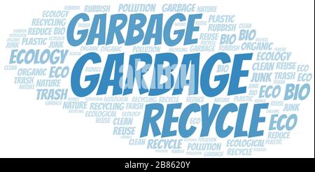 Garbage word cloud. Wordcloud made with text only. Stock Vector