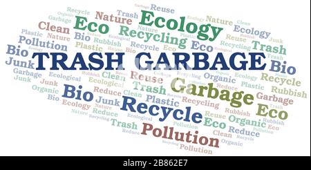 Trash Garbage word cloud. Wordcloud made with text only. Stock Vector