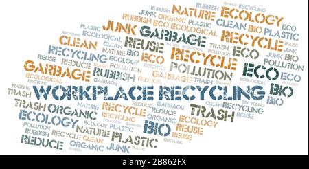 Workplace Recycling word cloud. Wordcloud made with text only. Stock Vector