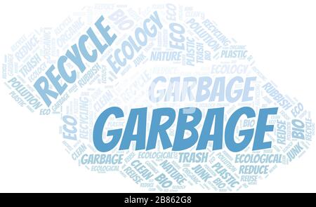 Garbage word cloud. Wordcloud made with text only. Stock Vector