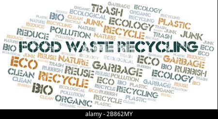 Food Waste Recycling word cloud. Wordcloud made with text only. Stock Vector