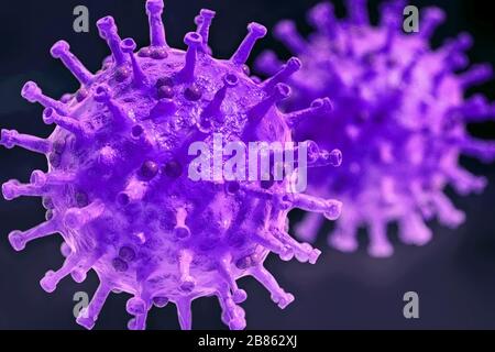 Coronavirus outbreak. Influenza as dangerous viral strain case as a pandemic medical concept. Virus concept. Covid-19. 3D render. Stock Photo
