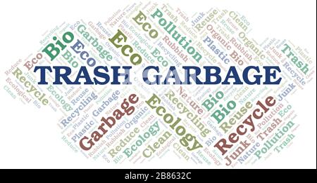 Trash Garbage word cloud. Wordcloud made with text only. Stock Vector