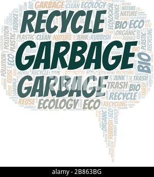 Garbage word cloud. Wordcloud made with text only. Stock Vector