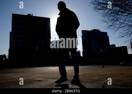 Glasgow, Scotland, UK. 20th March 2020  With people staying at home due the coronavirus outbreak normally congested roads are virtually empty. Commuter in Glasgow city centre.   Glasgow, Scotland, UK. 20th March 2020 Credit: Chris McNulty/Alamy Live News Stock Photo