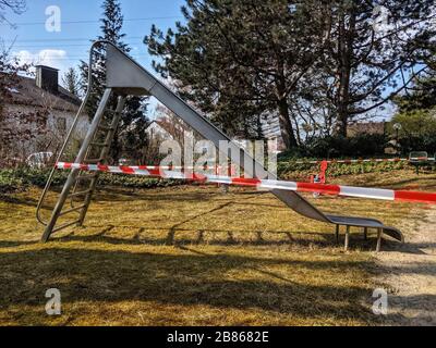Munich, Bavaria, Germany. 20th Mar, 2020. Playgrounds in Munich, Germany are the latest meeting places to be targeted with closures by police, administrations, and groundskeepers and property owners in order to stem the spread of Covid-19 (SARS COV 2) Credit: Sachelle Babbar/ZUMA Wire/Alamy Live News