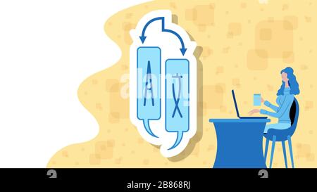 Business woman working for multilingual with a language translation icon. All the objects, shadows and background are in different layers. Stock Vector