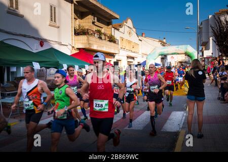 Start of cross country race in the La Safor Mountains of Spain Stock Photo