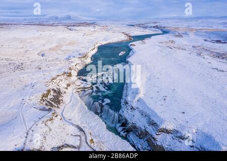 Aerial view of the Godafoss waterfall in Iceland. Stock Photo