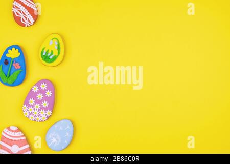 Easter cookies on a bright yellow background Stock Photo