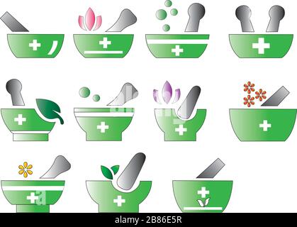 Medical pharmacy logo, health medicine plus icons, set of symbol natural herb vector design Stock Vector