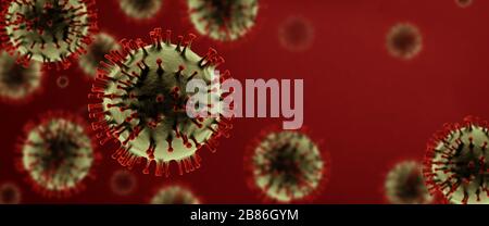 3D cgi digital render concept illustration of COVID-19 coronavirus against a red background Stock Photo