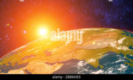 Planet Earth with a spectacular sunset 'Elements of this image furnished by NASA' Stock Photo