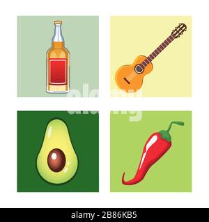 bundle of mexican set icons Stock Vector