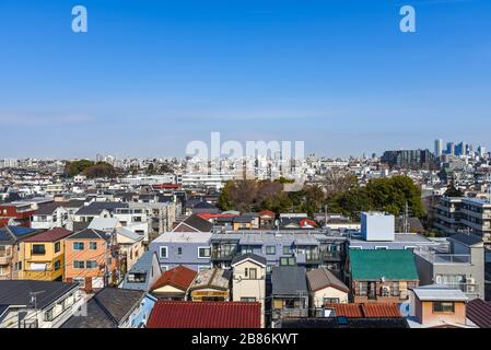 Skyline in Setagaya ward in sunny day with blue sky, Tokyo, Japan Stock Photo