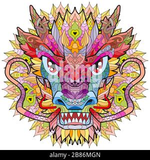 Zentangle dragon head with mandala. Hand drawn decorative vector illustration Stock Vector