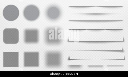 Realistic shadows dividers. Line shadow, transparent overlay template vector illustration set Stock Vector