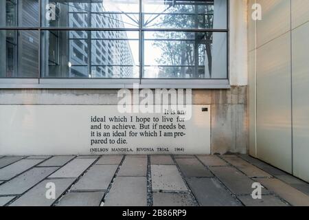 Johannesburg, South Africa - May 26, 2019: Quotation of Nelson Mandela on Constitutional Court of South Africa Stock Photo