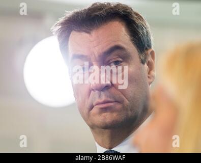 Munich, Germany. 20th Mar, 2020. Markus Söder (CSU), Minister President of Bavaria, during a recent press conference in the Bavarian State Chancellery. Credit: Peter Kneffel/dpa/Alamy Live News