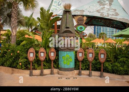 Orlando, Florida. March 10, 2020. Moai statue at Volcano Bay in Universal Studios area Stock Photo