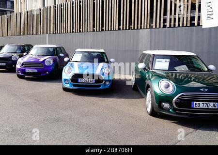 Bordeaux , Aquitaine / France - 10 28 2019 : Mini automobiles parked at Mini Cooper car dealership used cars second hand Stock Photo