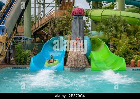 Orlando, Florida. March 10, 2020. People enjoying Raki of Taniwha Tubes at Volcano Bay in Universal Studios area Stock Photo