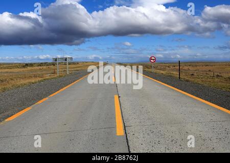 View of the Route 9 road, near Punta Arenas city, Patagonia, Chile, South America Stock Photo