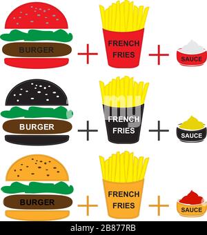 set burger french fries and souce Stock Vector