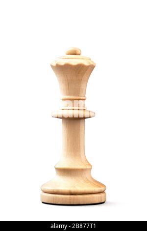 White queen wooden single chess piece on white background. Image with working path. Stock Photo