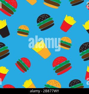 burger french fries on blue backround Stock Vector