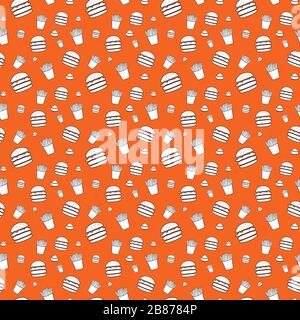 burger french fries and souce on orange backround Stock Vector