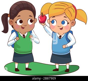 cute little girls with apple avatars characters Stock Vector