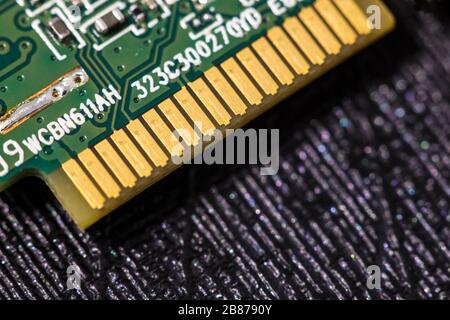 Macro close up view of computer electronic board, part and connector Stock Photo
