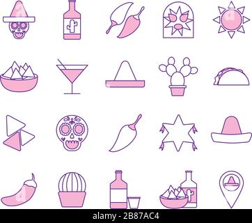 Mexican line style icon set vector design Stock Vector