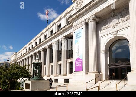 The National Postal Museum in Washington DC, USA. The tourist attraction conveys the story of the postal service and stamps. Stock Photo