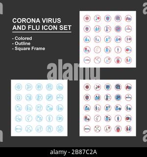 Corona Virus Icon Set. Bundle of various icon style. Colored icon set. Outline style icon set.