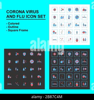 Corona Virus Icon Set. Bundle of various icon style. Colored icon set. Outline style icon set.