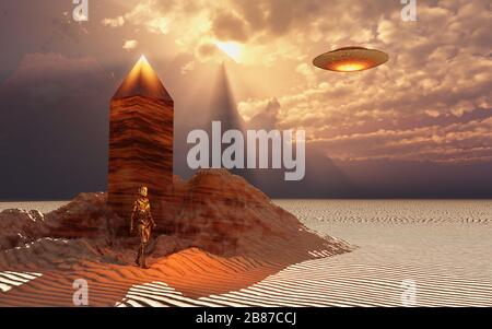 Obelisk In A Desert Stock Photo