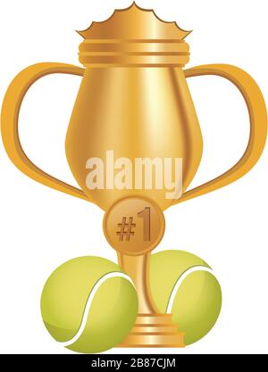 tennis balls with trophy cup sport equipment Stock Vector
