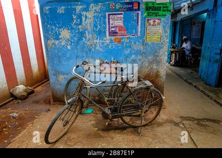 Jaffna, Sri Lanka - February 2020: A tailor working in the Jaffna market on February 21, 2020 in Jaffna, Sri Lanka. Stock Photo
