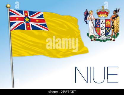 Niue island official national flag, New Zealand, vector illustration Stock Vector