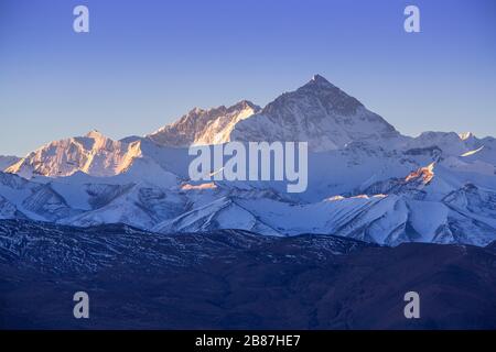 Mount Everest view at sunrise from Tibet Stock Photo