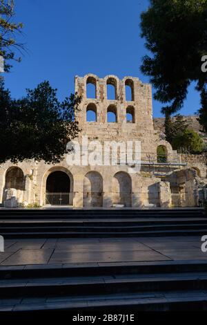 Herodus Atticus theatre entrance under Acropolis, Athens, Greece Stock Photo