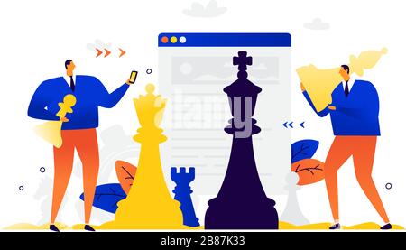 Illustration of businessmen playing chess. Competition in business. Vector. Metaphor. Development of interfaces. Strategy and tactics in business. Fin Stock Vector