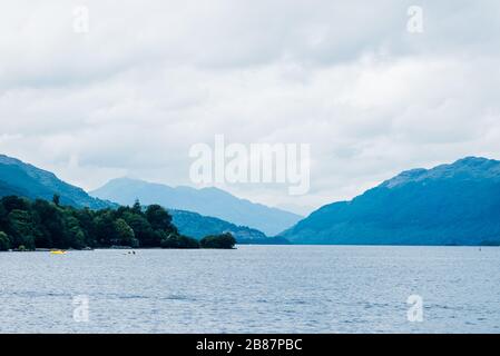 Perfect Summer Day at Loch Lomond near Luss, Scotland, UK Stock Photo