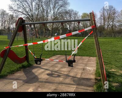 ESCHBORN, GERMANY - March 20 2020: A children's playground closed due to anti-corona measures Stock Photo