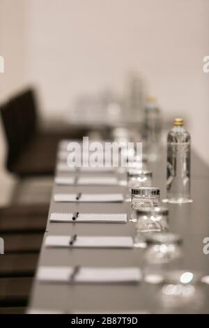 Set up table in a meeting room Stock Photo